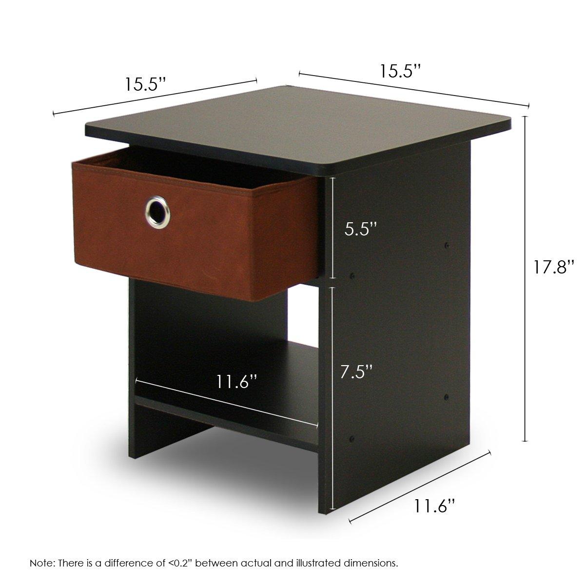Furinno 10004 End Table / Nightstand Storage Shelf with Bin Drawer, Dark Espresso/Brown
