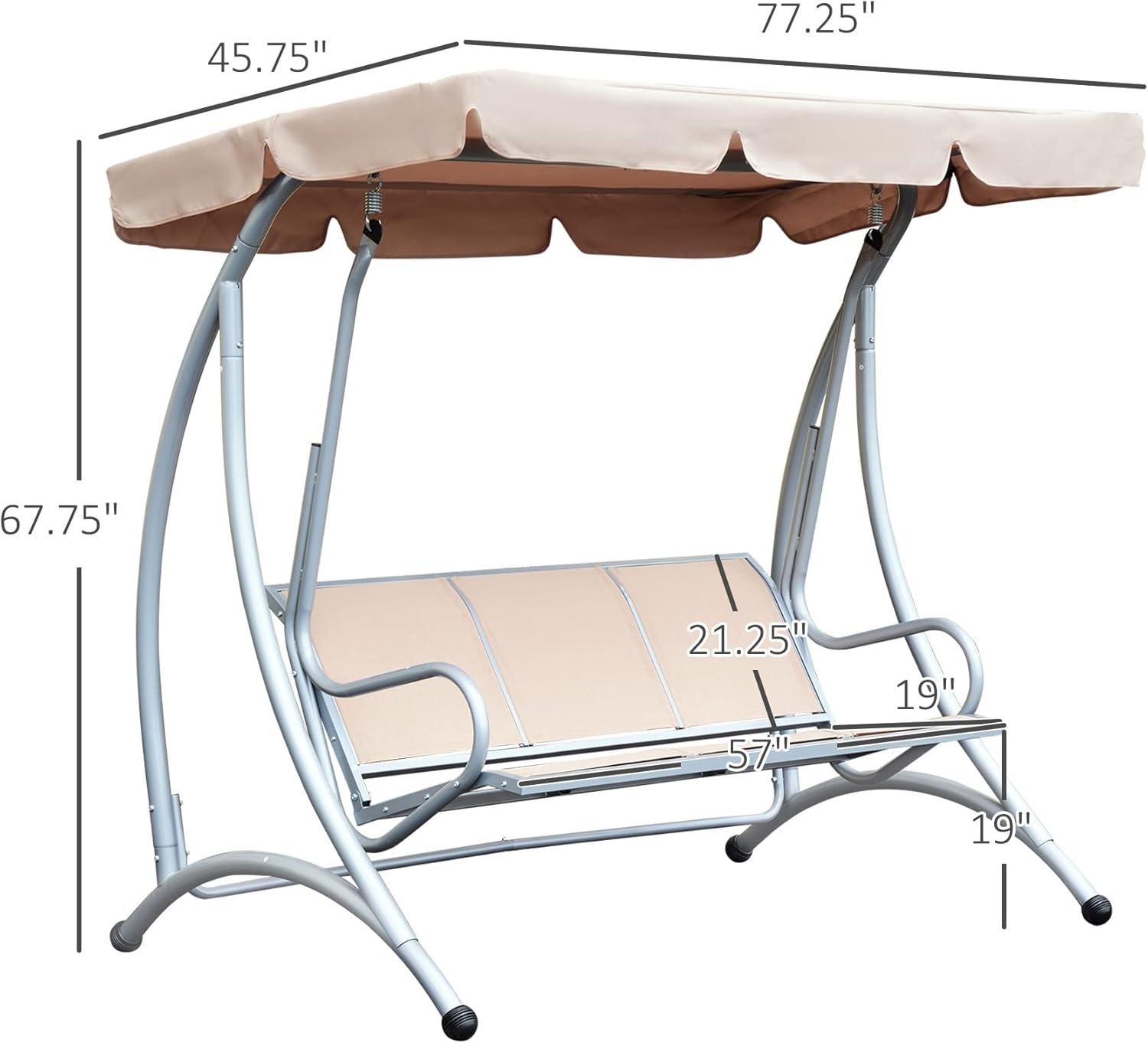 Outsunny 3 Person Patio Swing Seats, Porch Swing with Stand & Adjustable Canopy, Heavy Duty Outdoor Swing Chair Bench for Adults, Beige