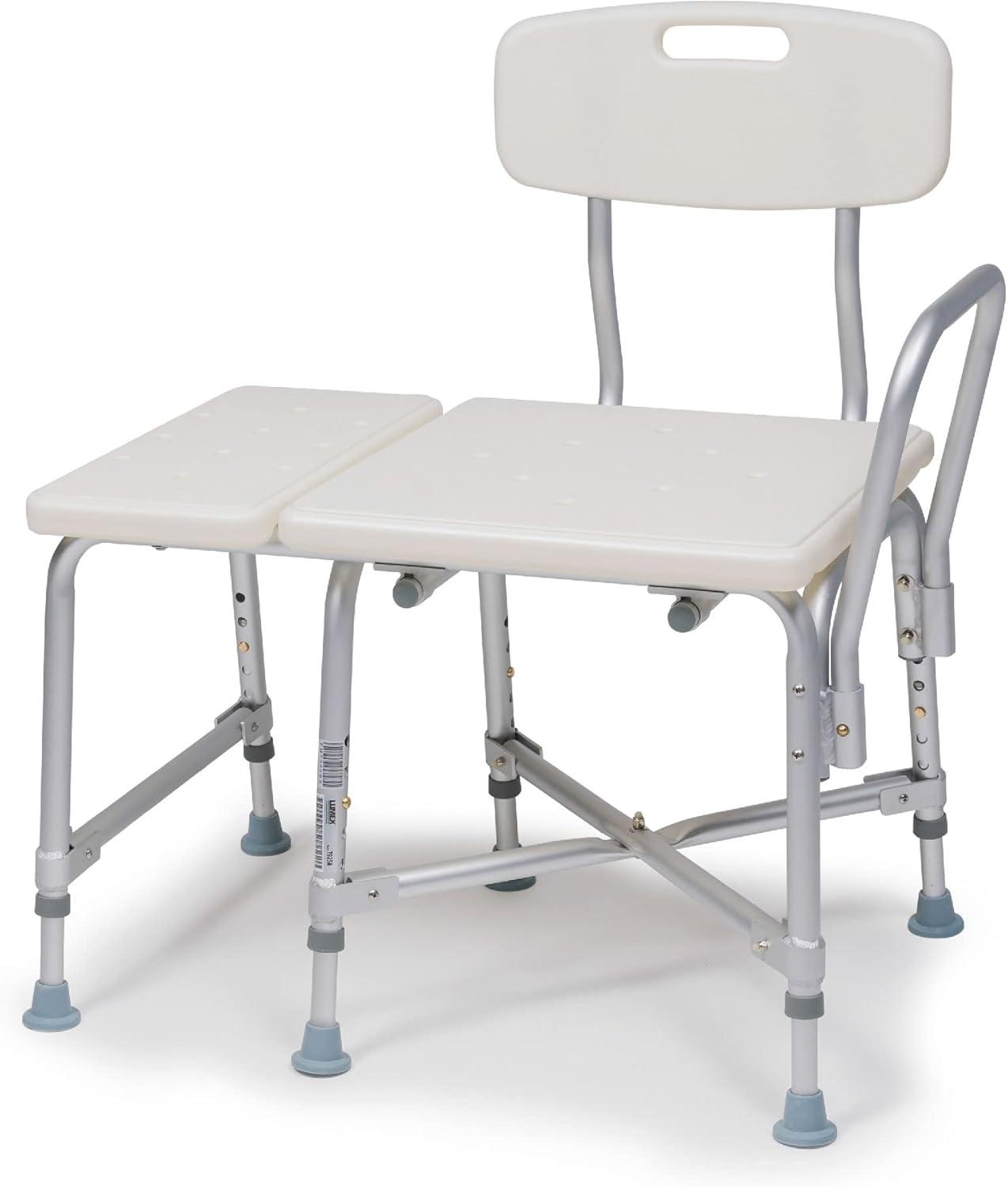 Graham Field 7925A-1 Lumex Reliable Plastic Bariatric Adjustable Transfer Shower Bench Seat with Drain Holes and Durable Backrest, White