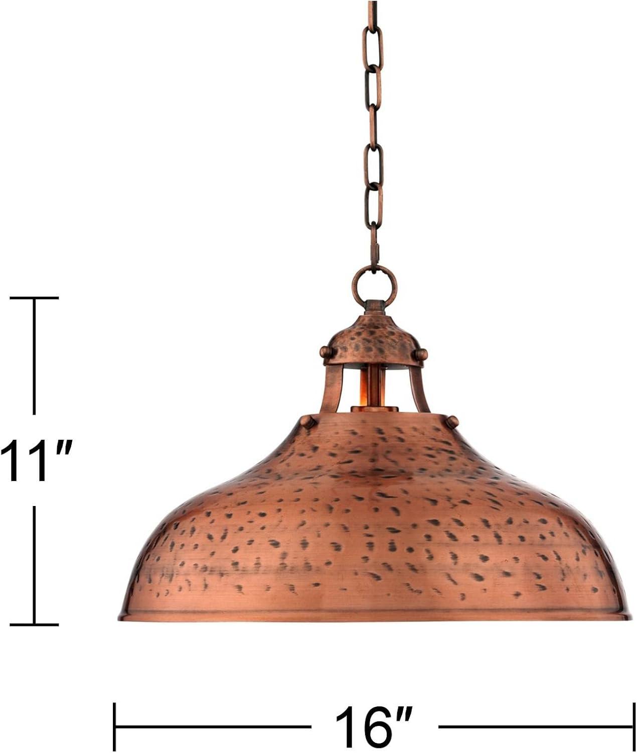 Franklin Iron Works Essex Dyed Copper Pendant Light 16" Wide Farmhouse Rustic Hammered Dome Shade for Dining Room House Foyer Kitchen Island Entryway