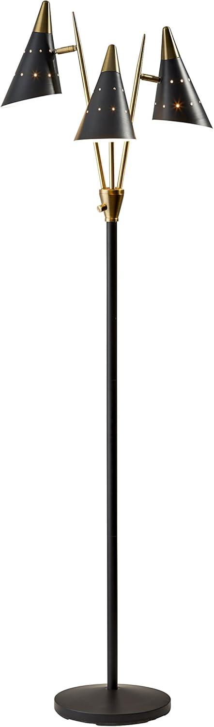 Nadine Matte Black and Antique Brass 3-Arm Adjustable Floor Lamp