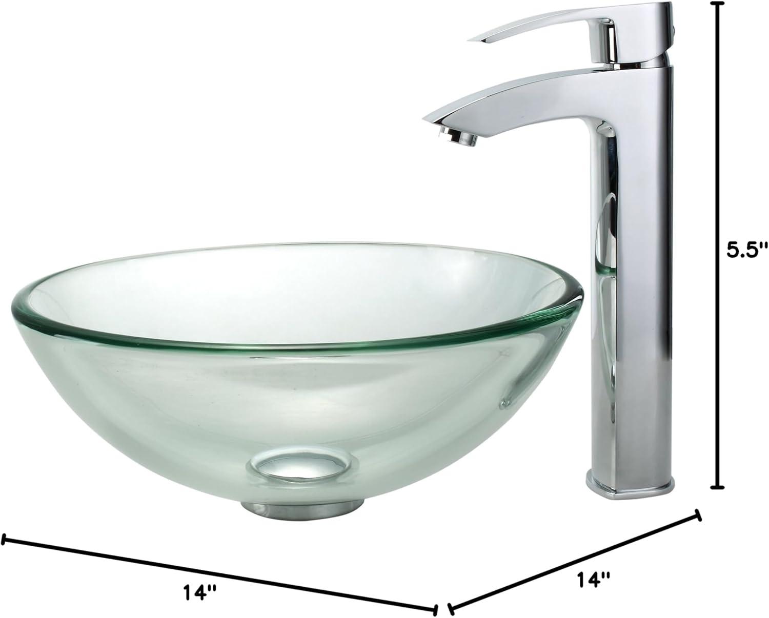 14 Inch Clear Round Glass Vessel Sink