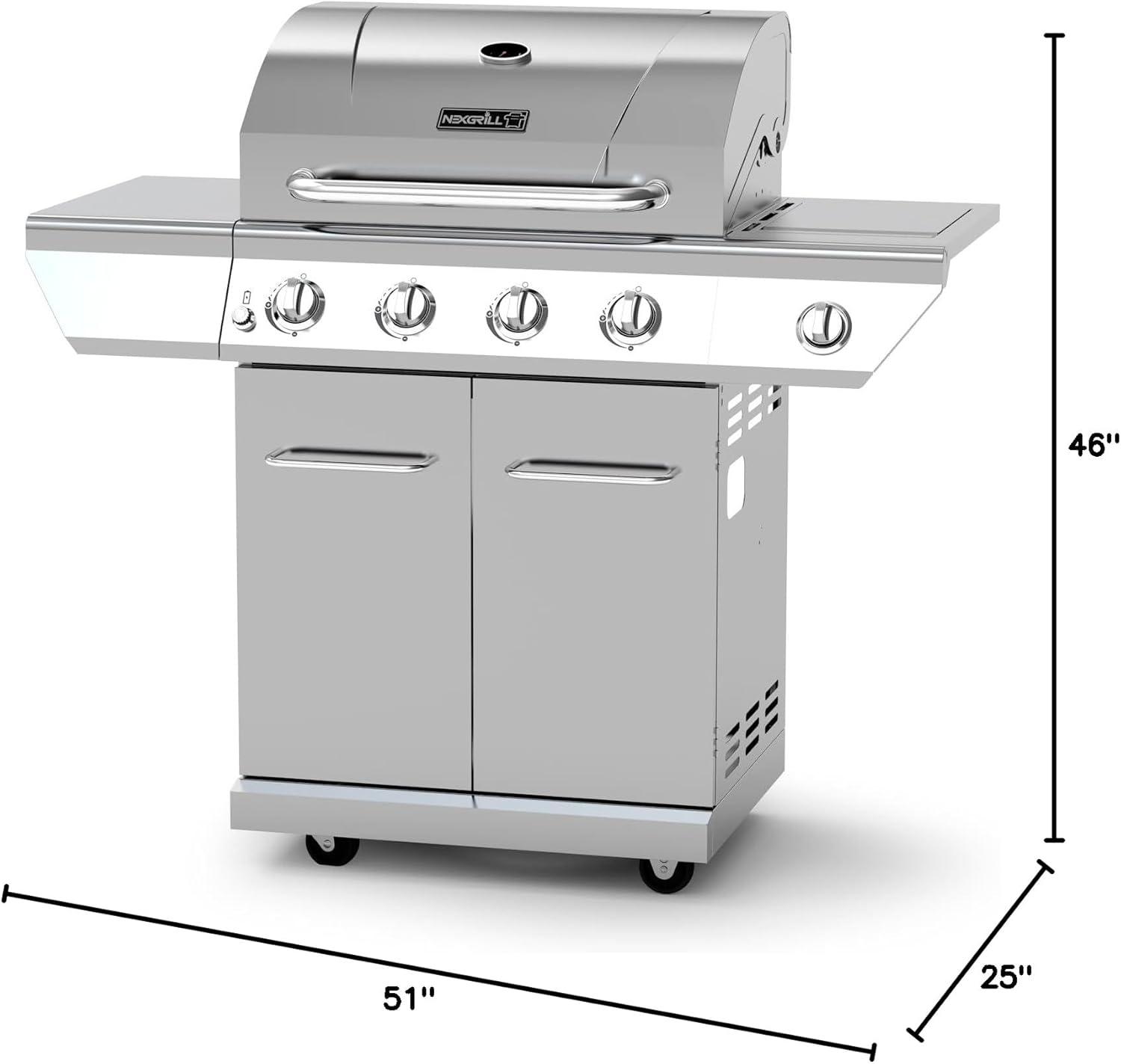 Nexgrill 4-Burner Stainless Steel Propane Gas Grill with Side Burner