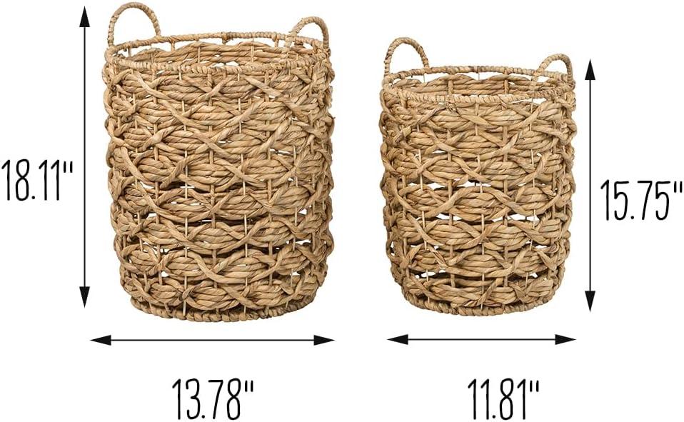 Natural Wicker Round Storage Baskets with Handles, Set of 2