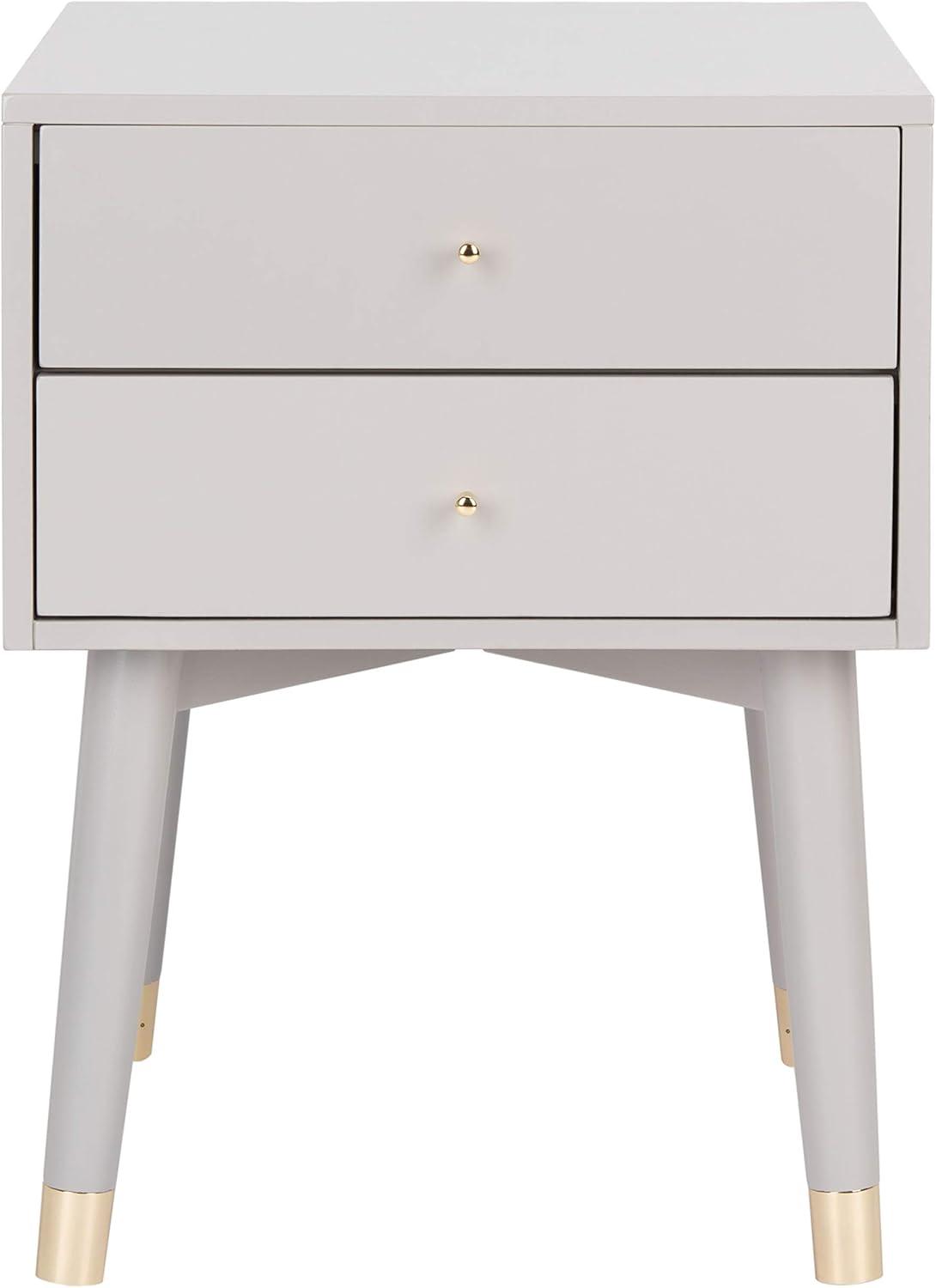 Retro Grey and Gold 2-Drawer 26" Nightstand with Metallic Accents