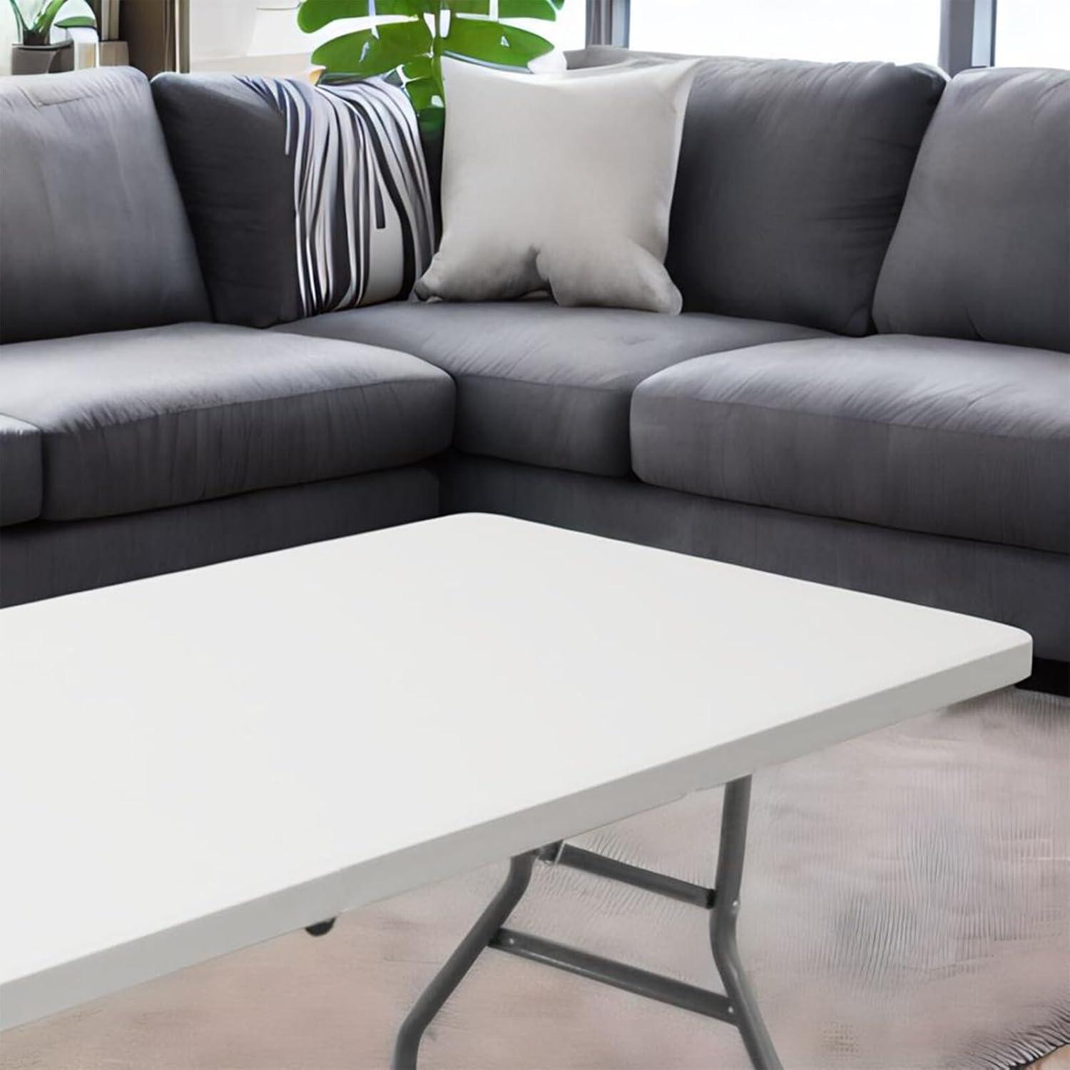 CL.HPAHKL 6 Foot Folding Table with Carrying Handle, Portable Plastic Camping Table Fold in Half, 6 ft Foldable Table with Sturdy Steel Frame for Indoor Outdoor Camping, Picnic and Party, White