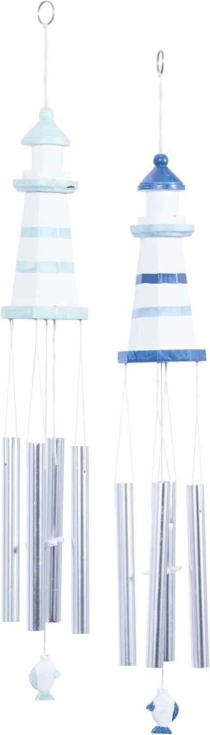 DecMode 30" White Wood Light House Windchime (2 Count)