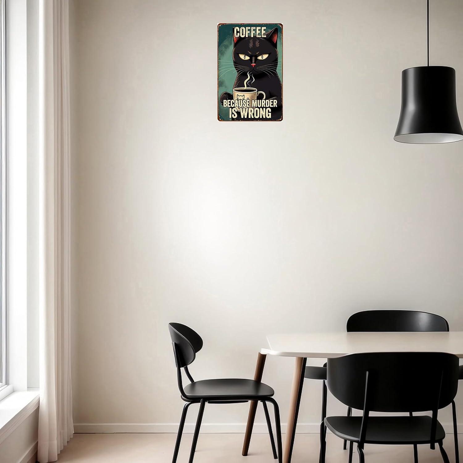 Vintage Metal Tin Sign Funny Sarcastic Party Wall Art Decor Signs Cat Metal Sign - Retro Coffee Theme, Funny Cat Lover Gifts, Suitable for Home & Office Decor, 8x12 Inch