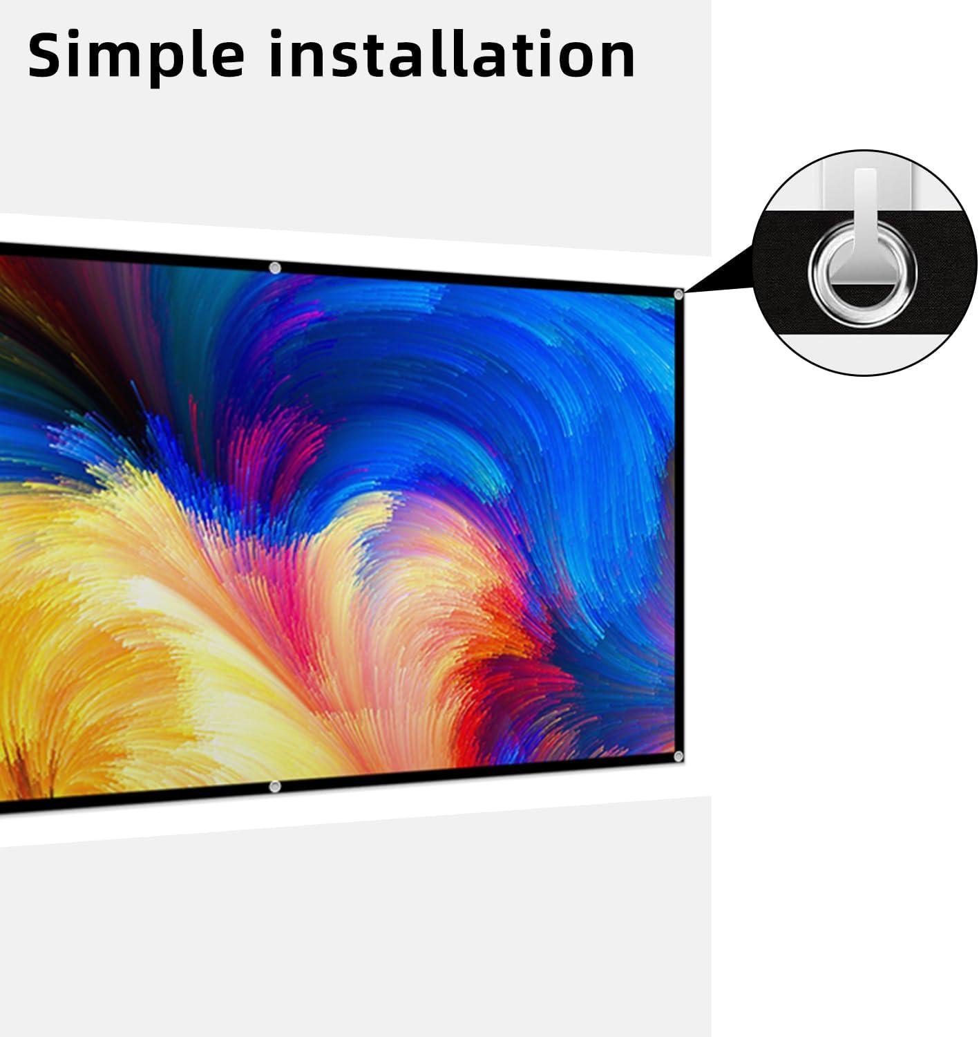 Outdoor Projector Screen Home 100 inch: Portable Anti-Crease Indoor Double-Sided Movie Screen 16:9 HD 4K