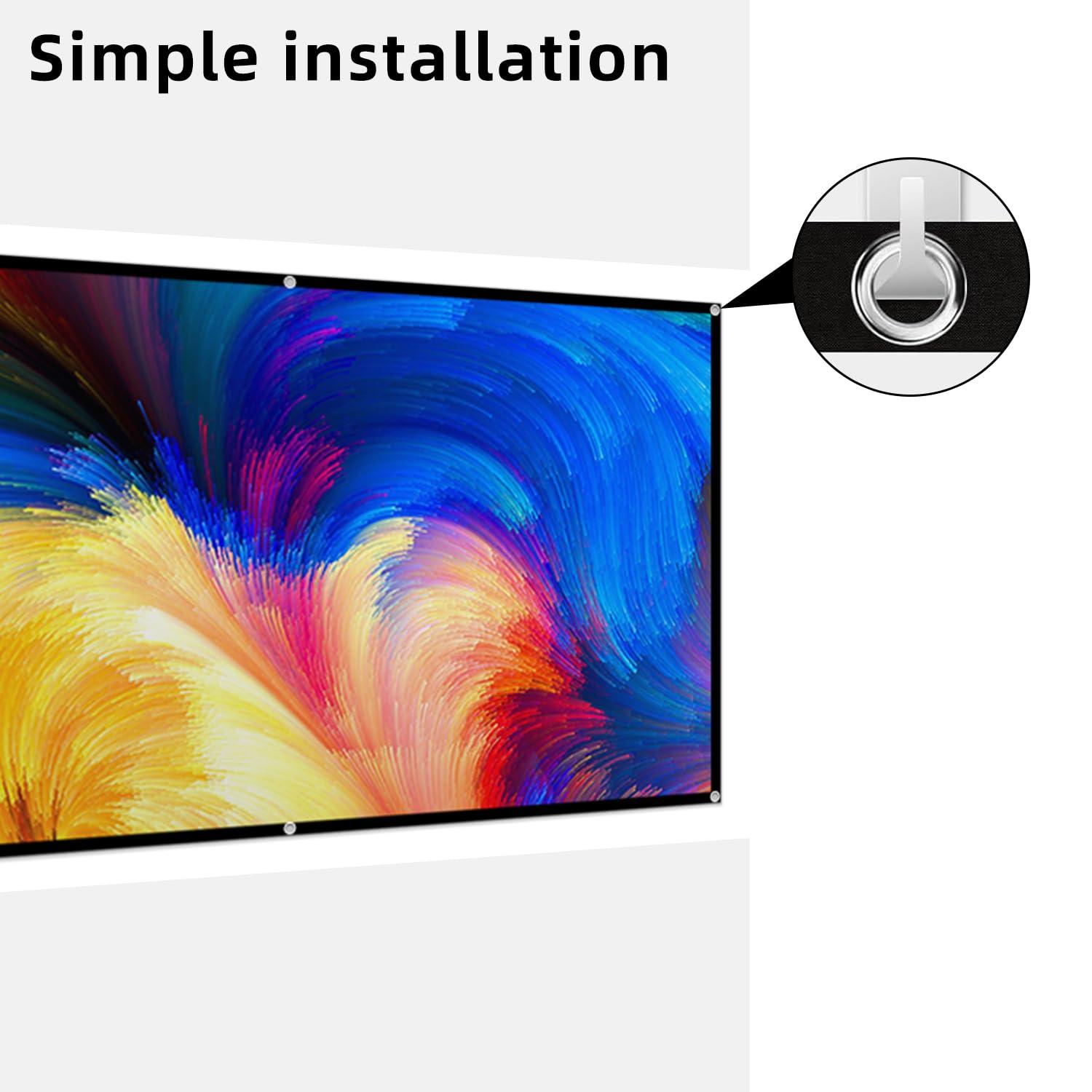 Outdoor Projector Screen Home 100 inch: Portable Anti-Crease Indoor Double-Sided Movie Screen 16:9 HD 4K