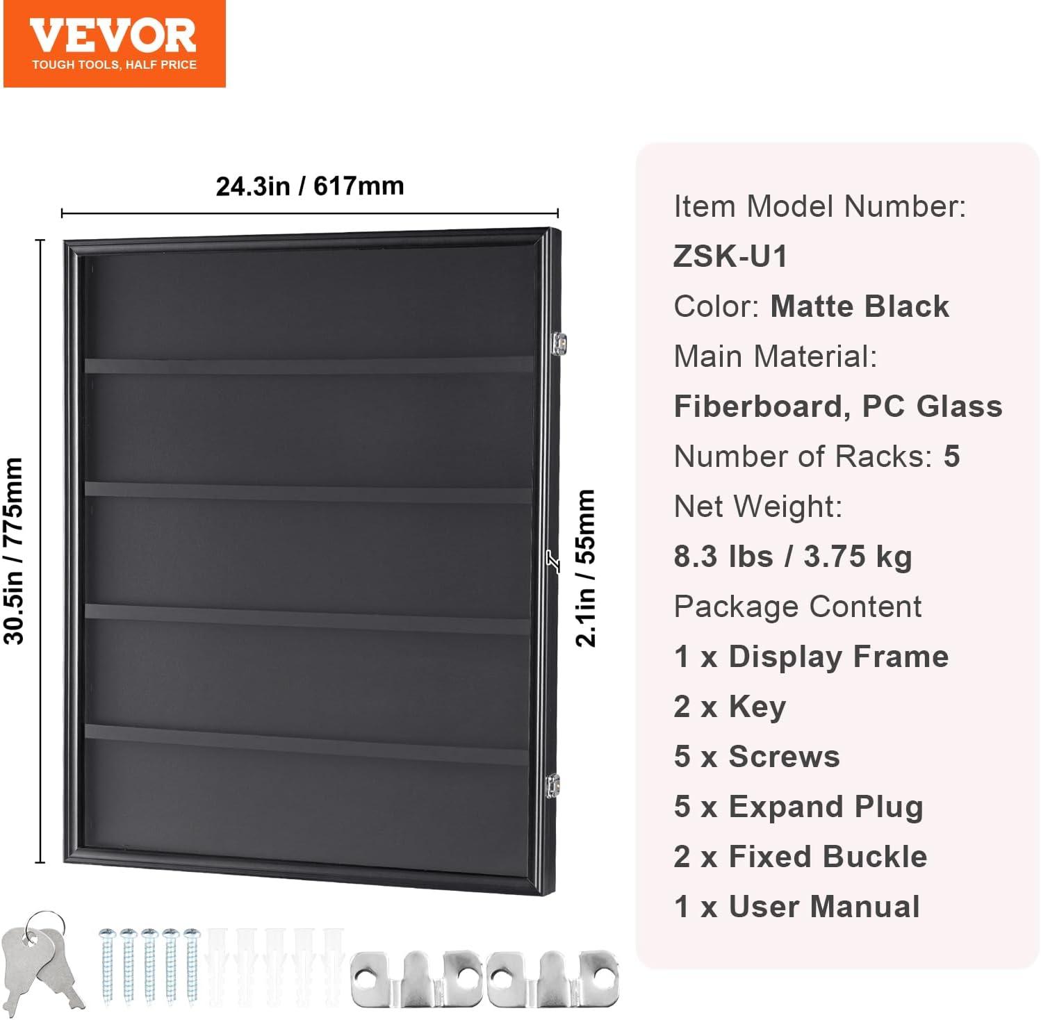 Matte Black Lockable Wall Mounted Sports Card Display Case