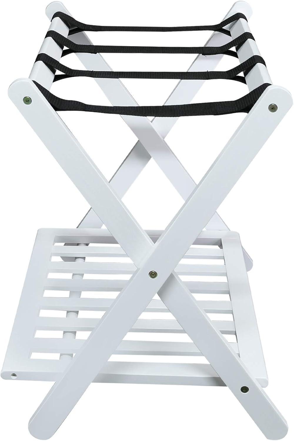 Luggage Rack with Shelf White : Hotel-Style, Folding, No Assembly Required