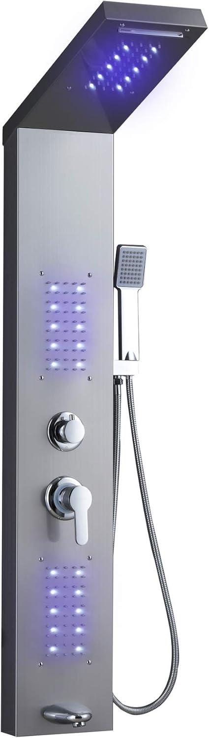 Brushed Nickel LED Rainfall Waterfall Shower Panel System