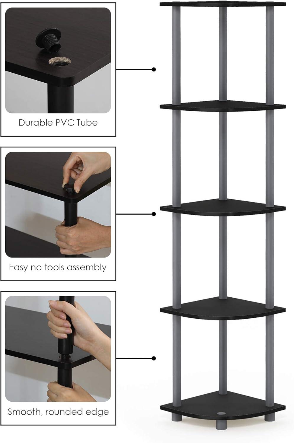 Sleek 5-Tier Black & Grey Corner Shelving Unit for Versatile Storage