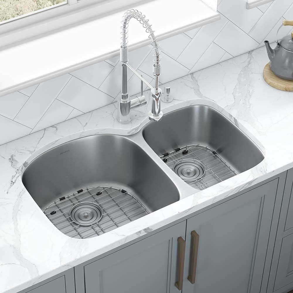 Ruvati 34-inch Undermount 60/40 Double Bowl 16 Gauge Stainless Steel Kitchen Sink