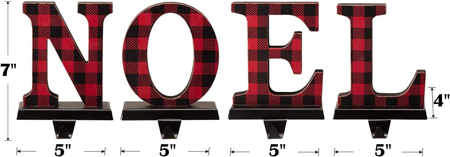 Red and Black Buffalo Plaid Noel Stocking Hanger Set