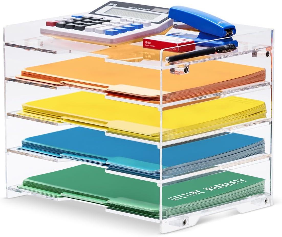 Clear Acrylic 5-Shelf File Paper Organizer for Desk