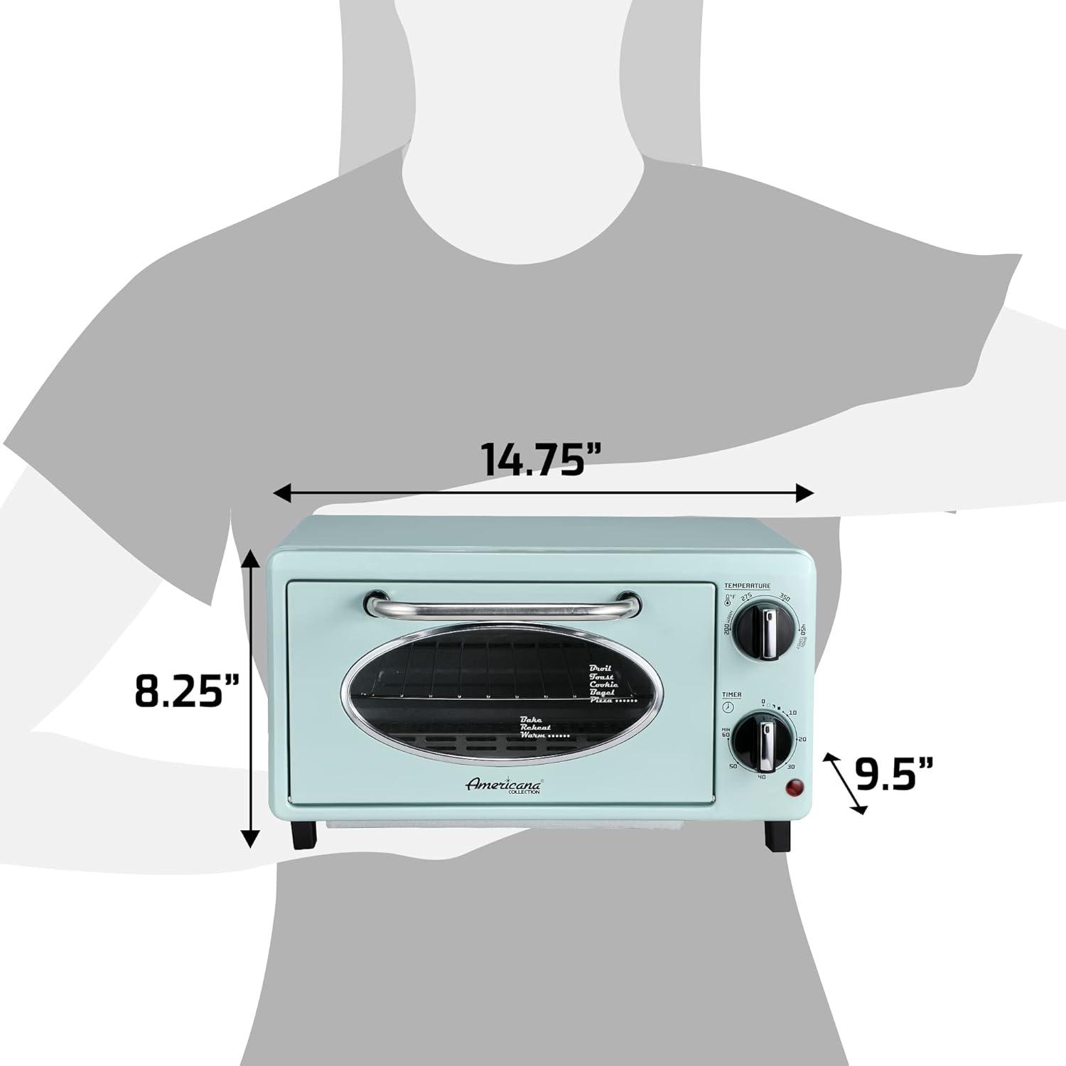 Elite Gourmet ETO147M New Collection Retro 2-Slice Toaster Oven, Mint