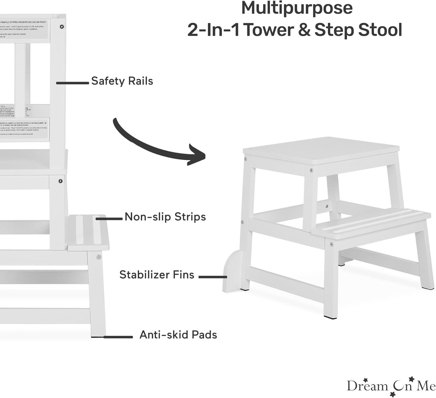 Dream On Me 2-in-1 Funtastic Tower and Step Stool, Easy to Assemble, White