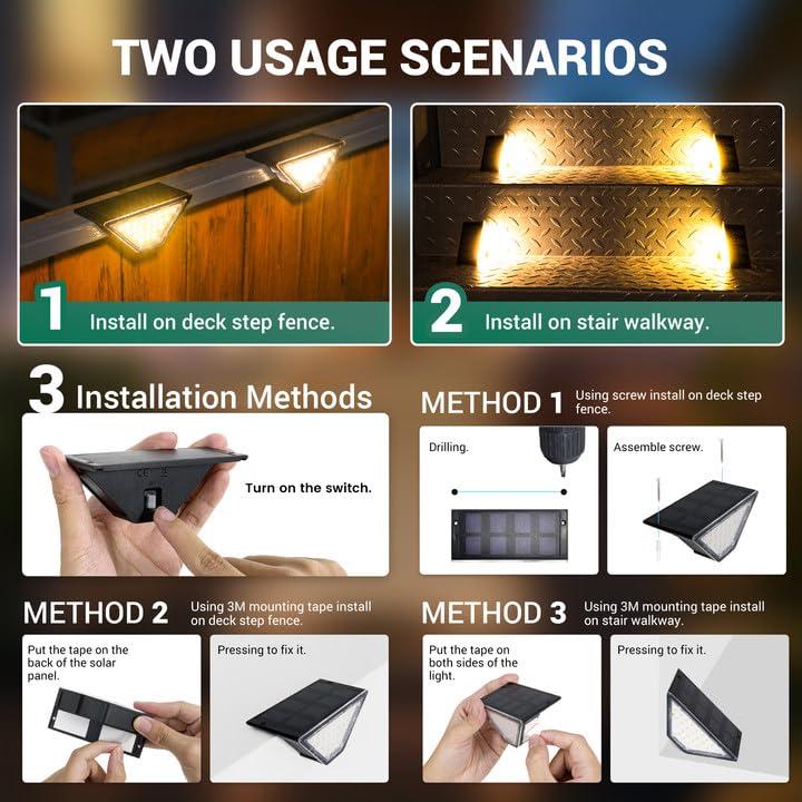 Solar Step Lights for Outside,24 LEDs Solar Stair Lights Waterproof IP65,Solar Deck Lights Outdoor for Yard, Porch, Front Door, Stair, Step, Patio, Deck(6 Pack, Warm White)