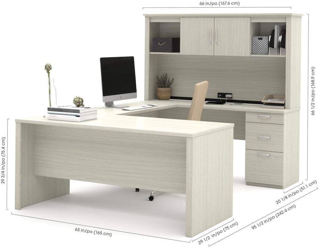 HomeStock Retro Revival U-Shaped Desk In White Chocolate