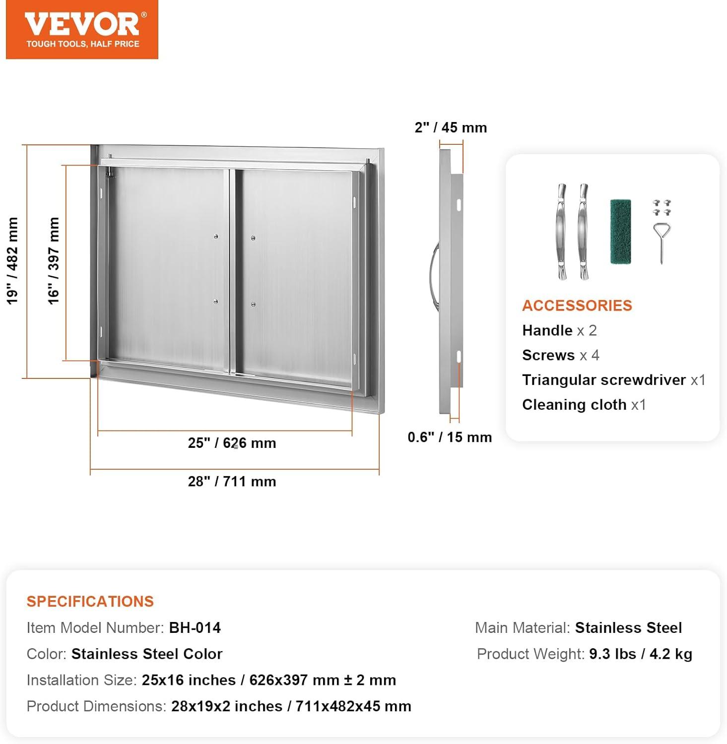 VEVOR 28x19 Inch BBQ Island Access Door Outdoor Kitchen Door Stainless Steel