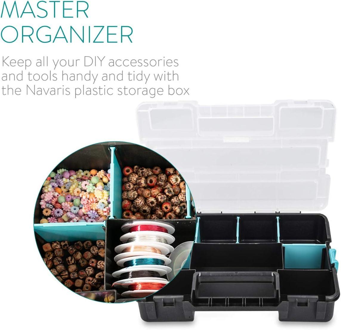 Navaris Plastic Storage Box - Stackable Organizer Case with Adjustable and Removable Divider Compartment for Tools, Small Items, Jewelry - 3 Boxes