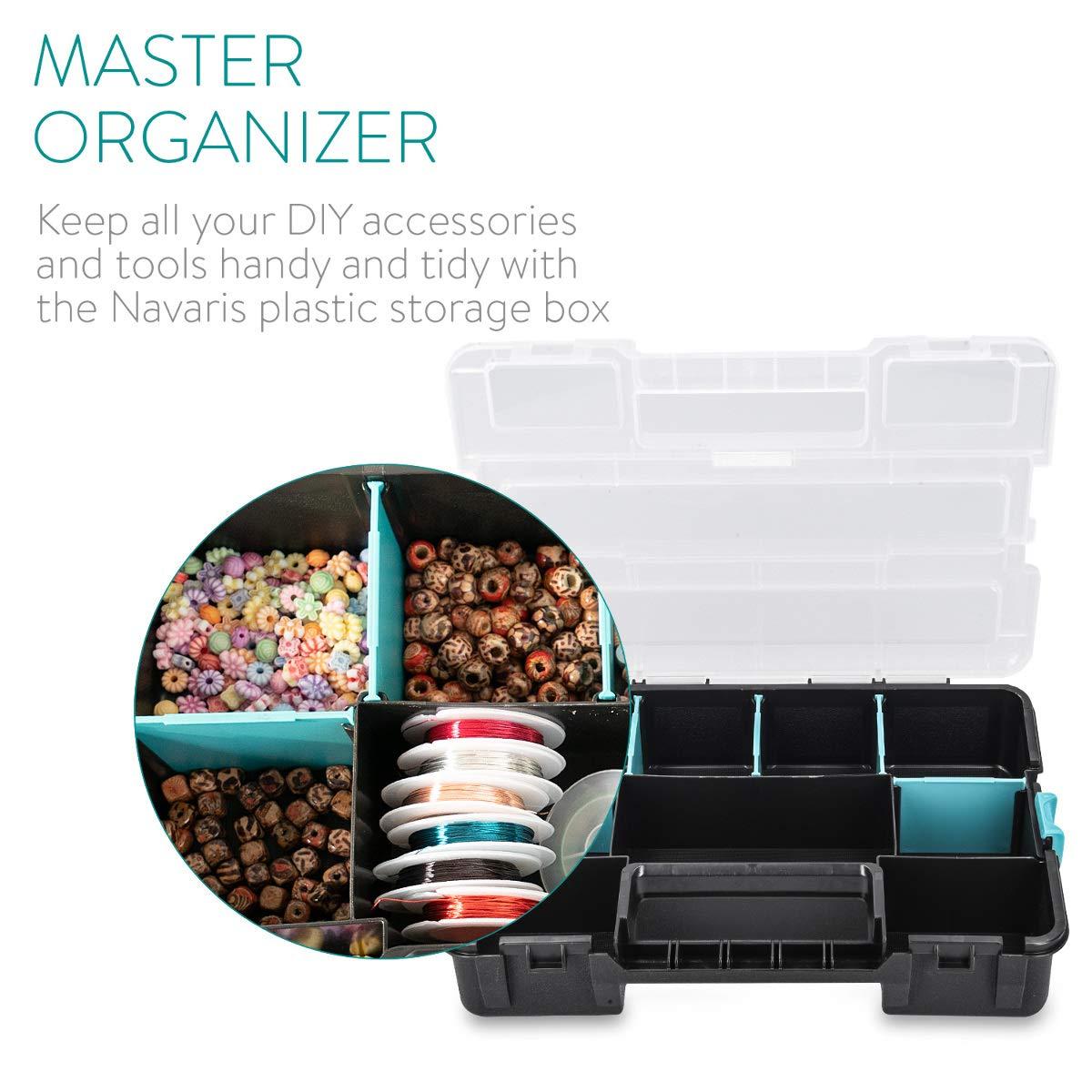 Navaris Plastic Storage Box - Stackable Organizer Case with Adjustable and Removable Divider Compartment for Tools, Small Items, Jewelry - 3 Boxes