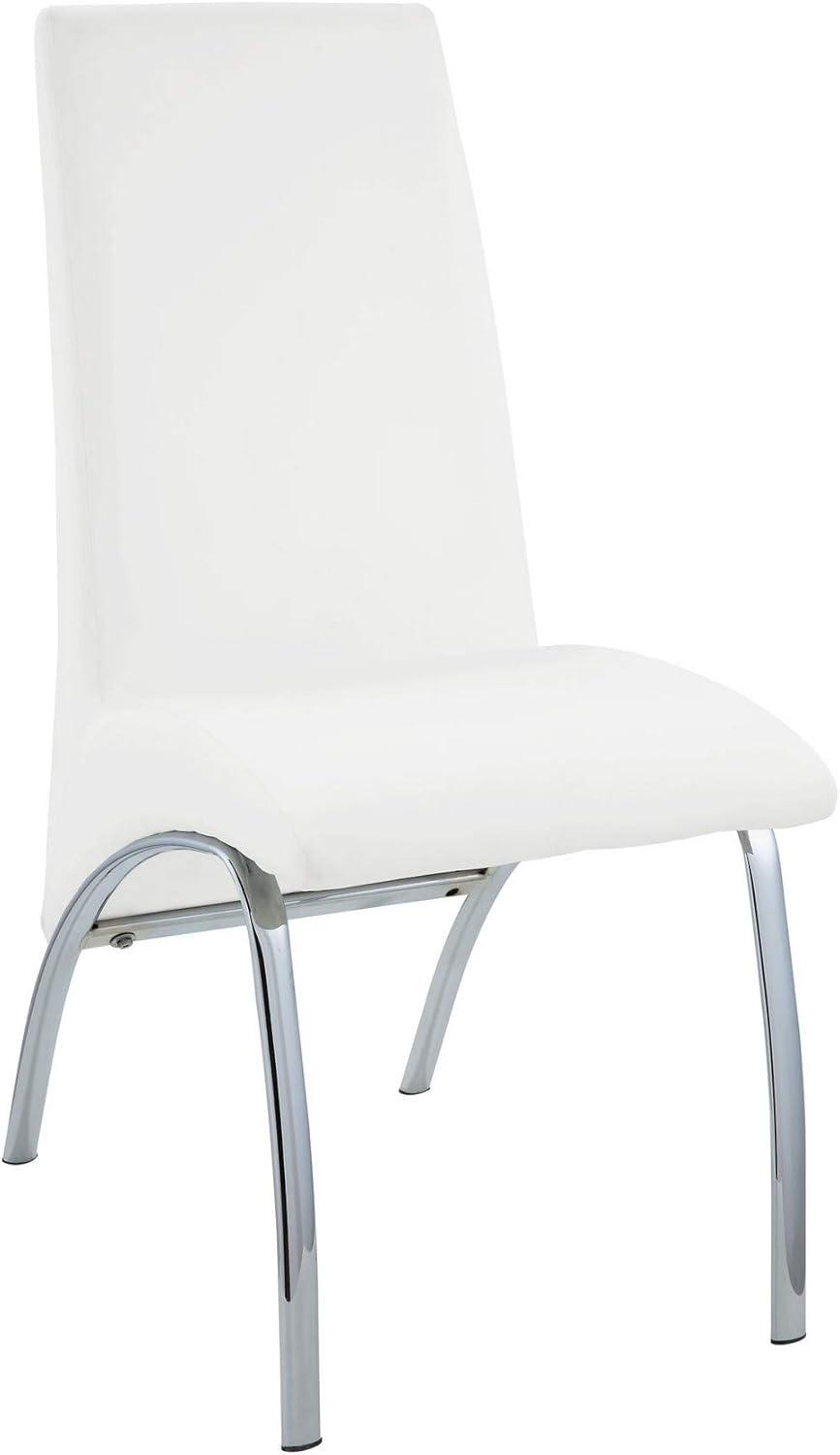 Elegant White Faux Leather & Chrome Metal Side Chair Set