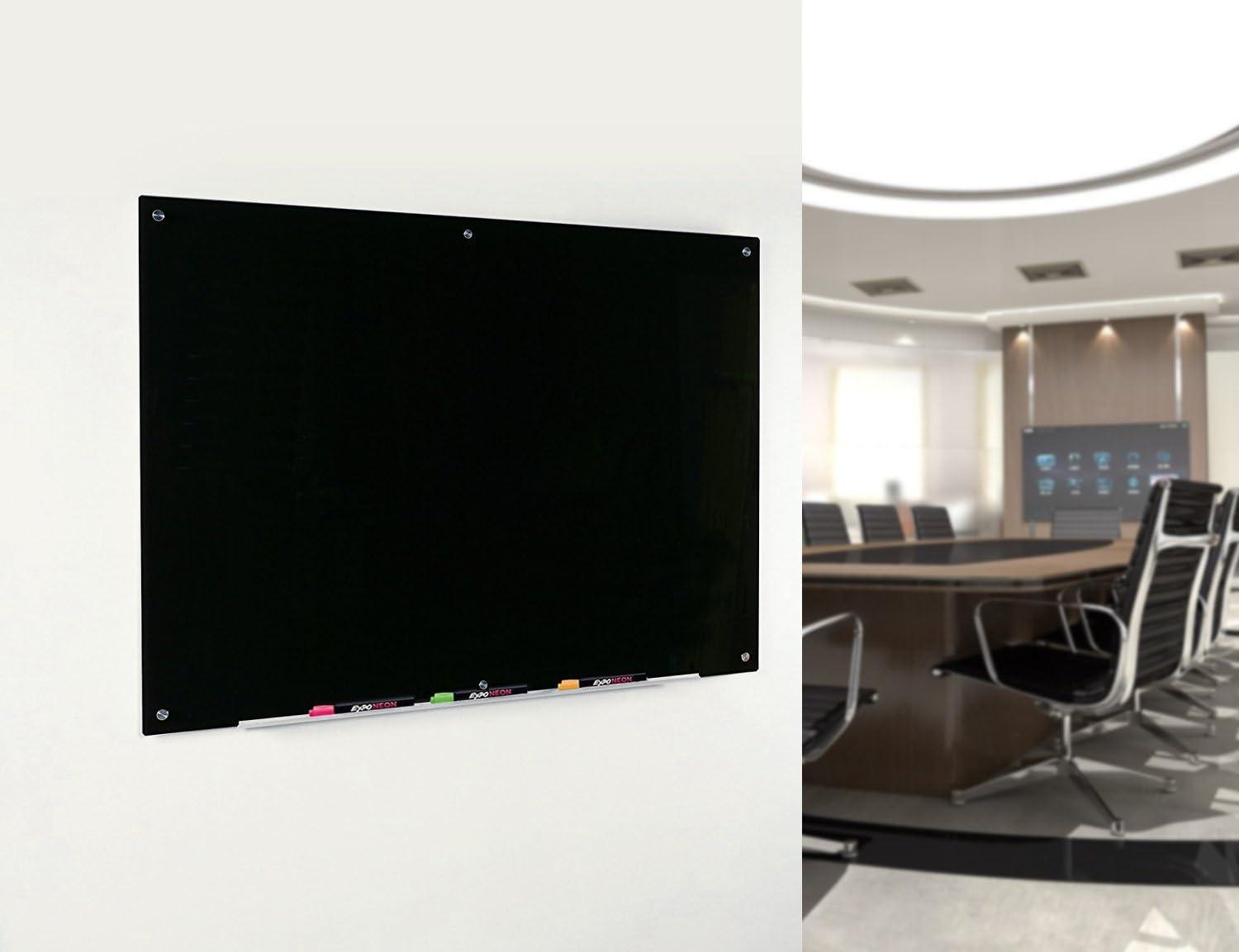 Audio-Visual Direct Magnetic Black Glass Dry-Erase Board Set - 36" x 48" - Includes Magnets, Hardware & Marker Tray