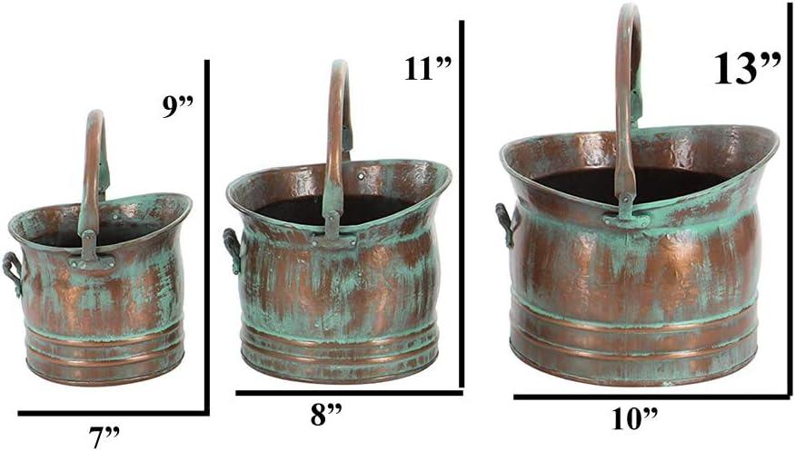 Green and Rust Patina Metal Bucket Planter Set with Handles