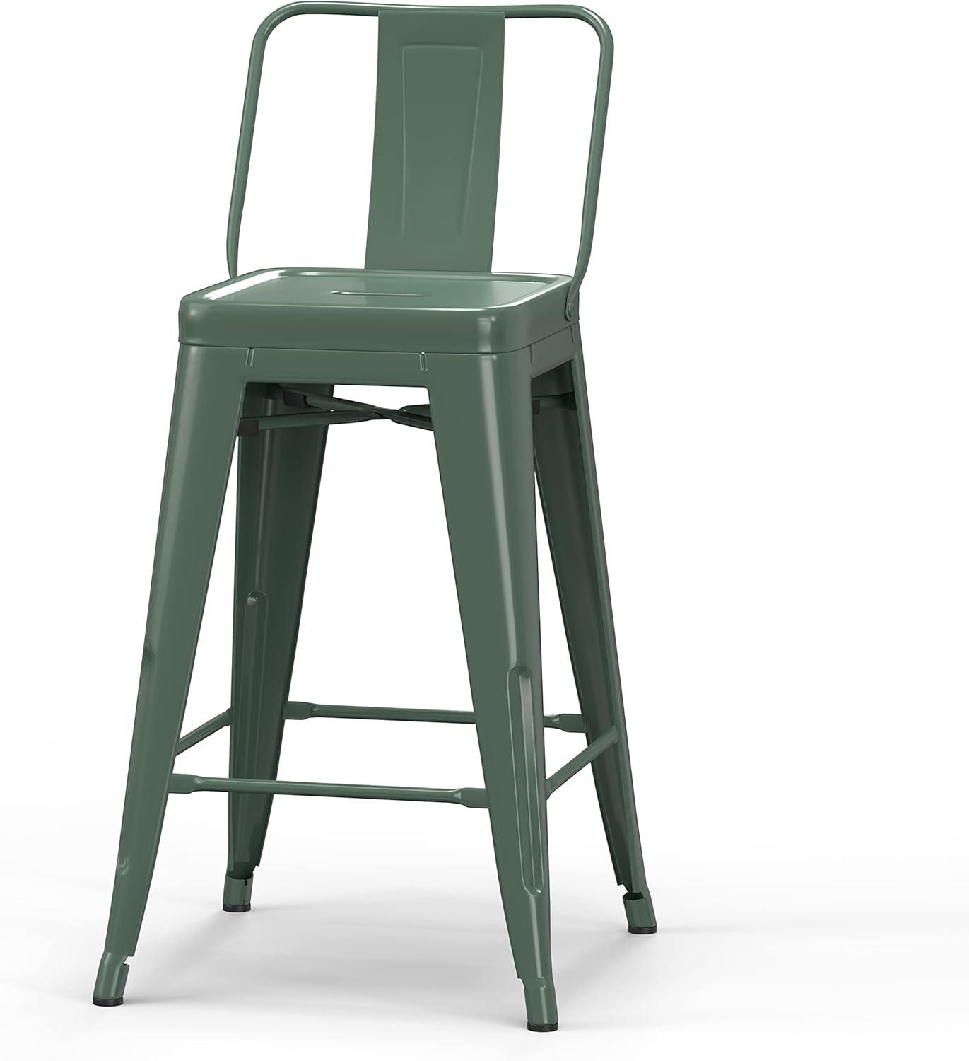 Simpli Home Rayne Metal Industrial Stool with Curved Back, Cross-Brace, and Footrest