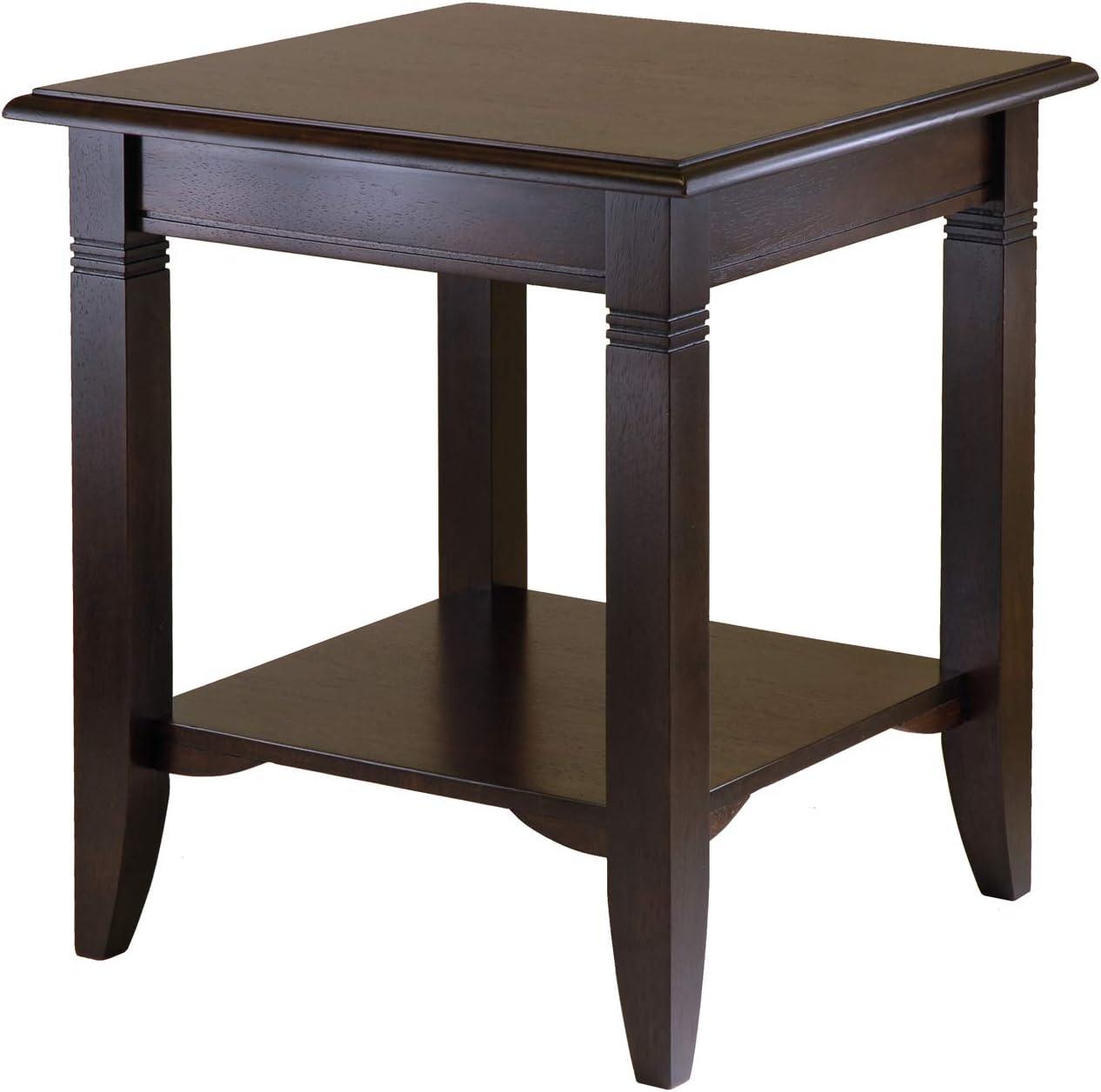 Nolan End Table Cappuccino - Winsome: Solid Wood, Composite, Ribbed Leg Detail, Fixed Shelf