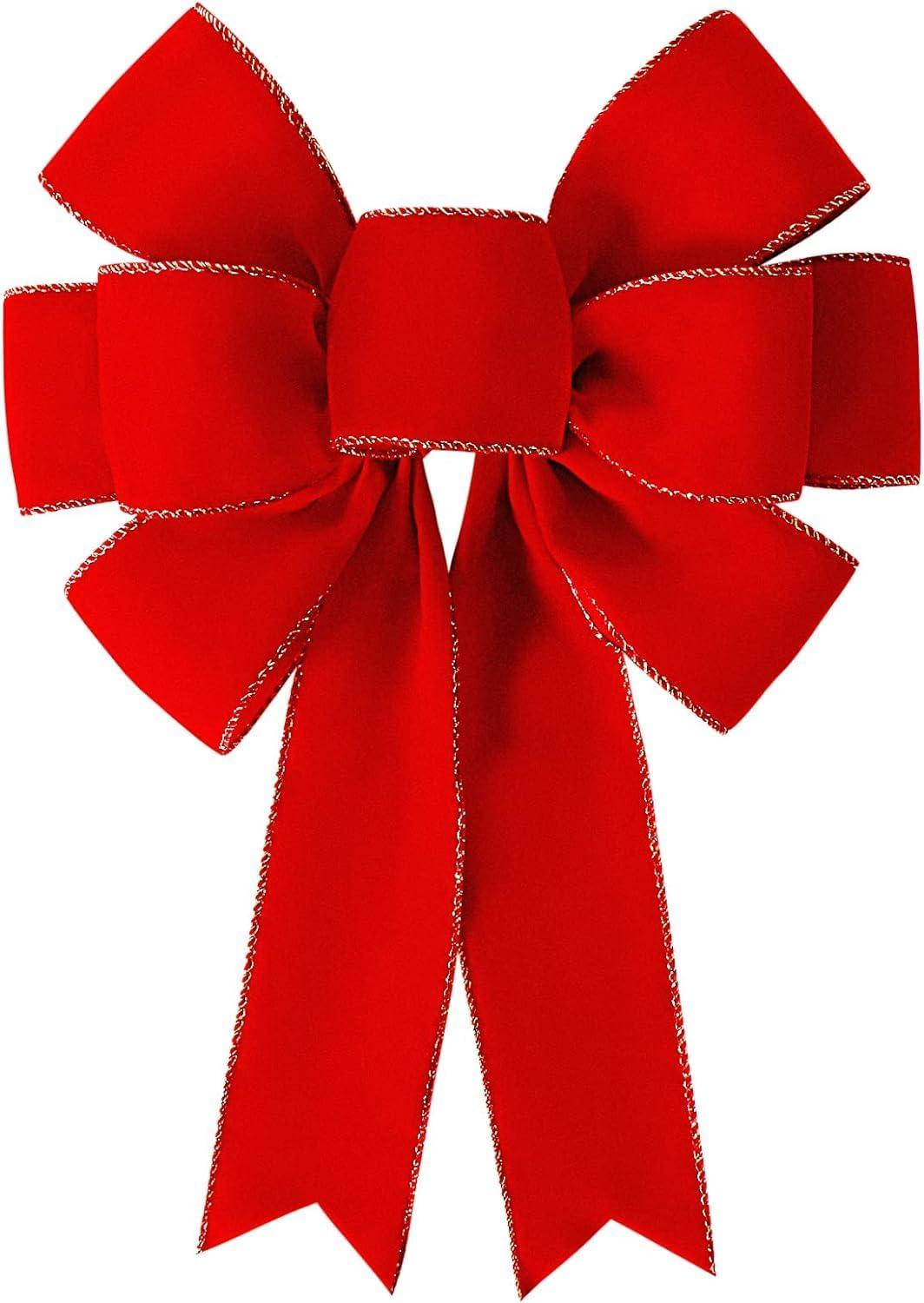 Large Red Velvet Christmas Bow with Gold Edge