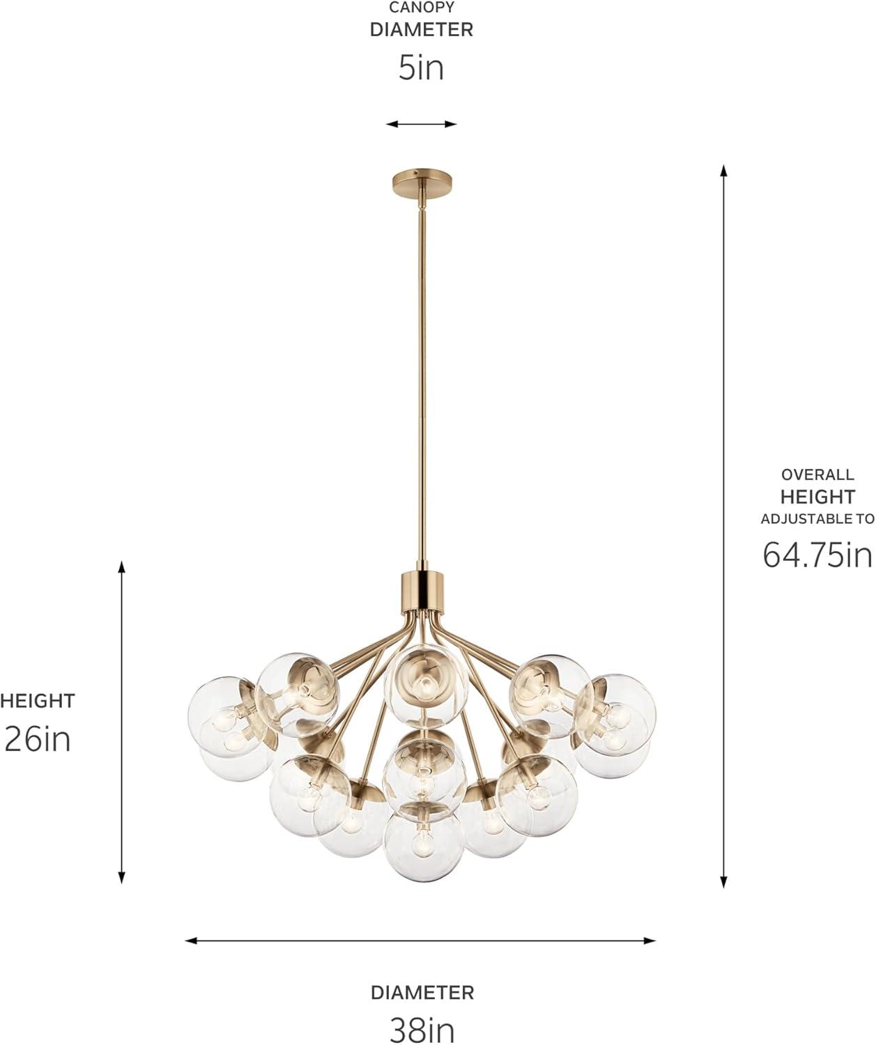 Champagne Bronze 16-Light Sputnik Chandelier with Clear Glass Shades