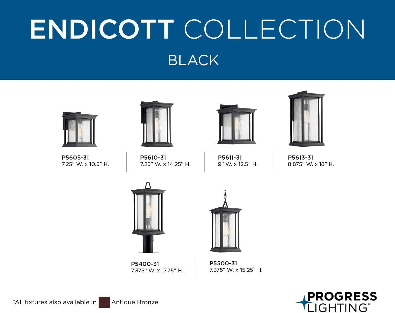 Progress Lighting Endicott 1-Light Outdoor Wall Lantern, Porcelain, Textured Black, Linen Glass Shade