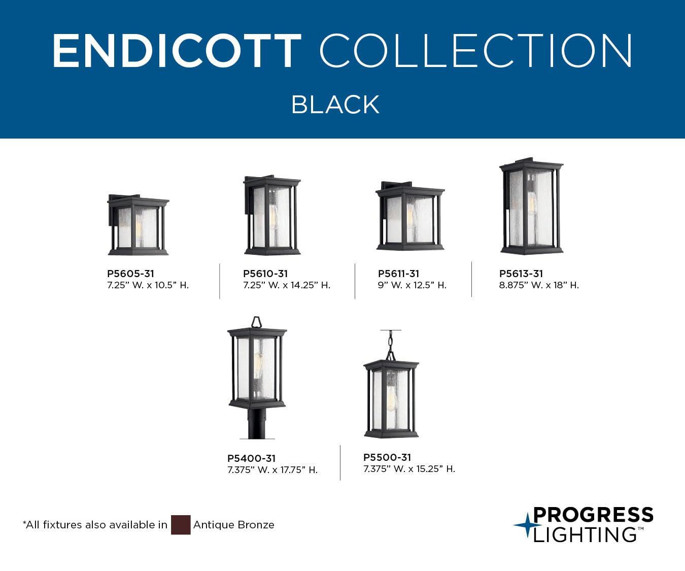 Progress Lighting Endicott 1-Light Outdoor Wall Lantern, Porcelain, Textured Black, Linen Glass Shade