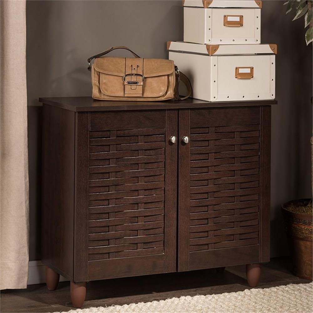 Wholesale Interiors Winda Modern and Contemporary 2-Door Dark Brown Wooden Entryway Shoes Storage Cabinet -