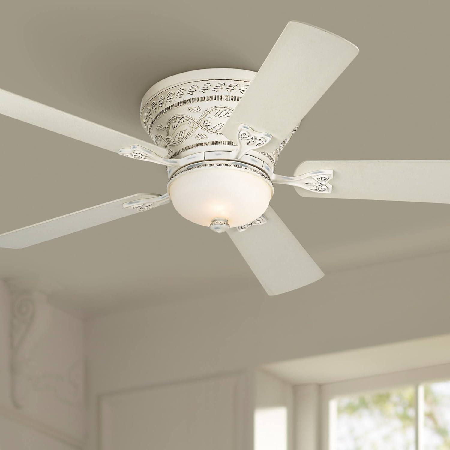 52'' French White Steel Ceiling Fan with Frosted Glass Light