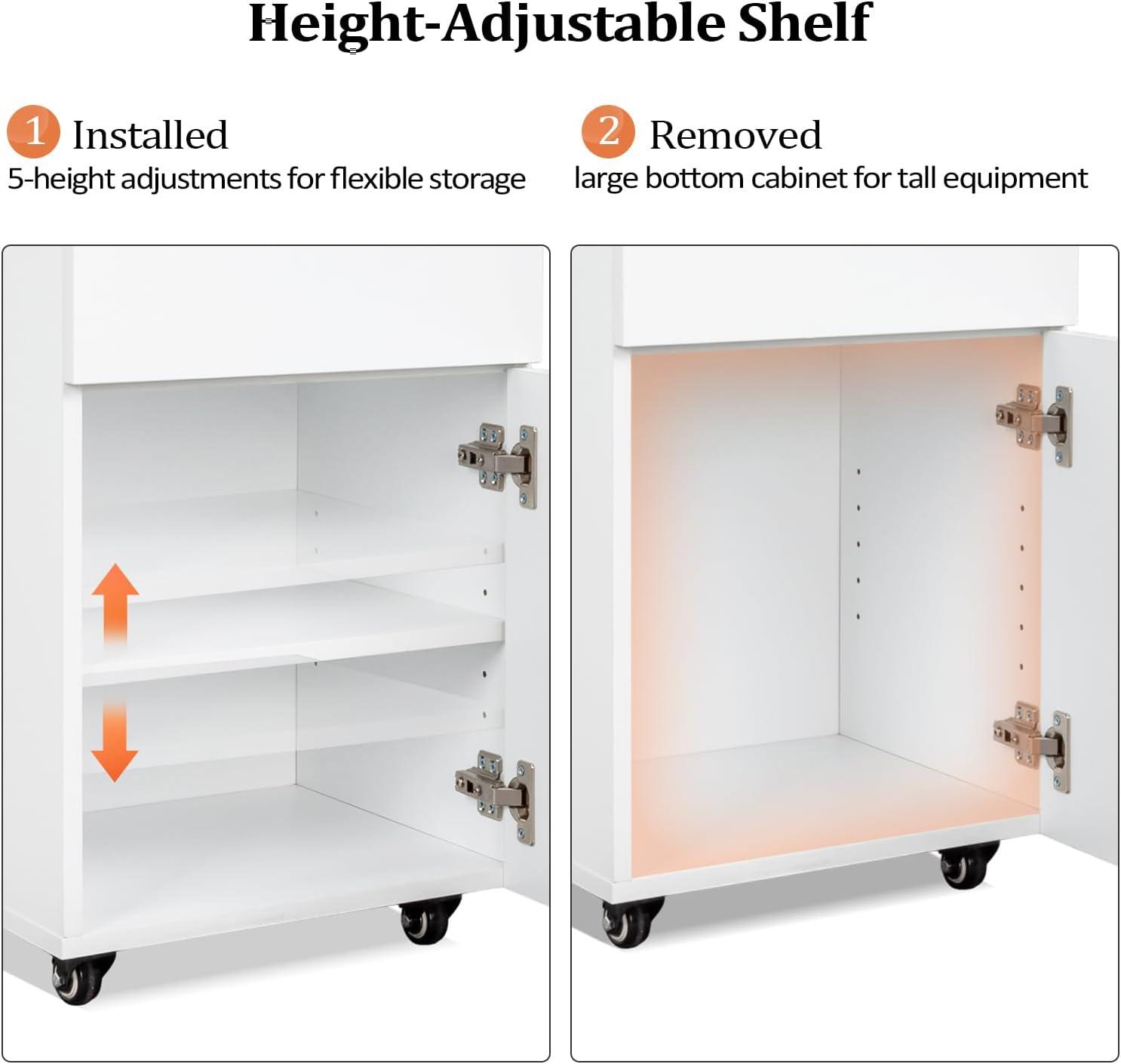 OmySalon Salon Trolley with Wheels, 2 Drawers & 1 Storage Cabinet, Salon Cart for Hair Stylist, Portable Styling Station for Barbershop Beauty Spa, White