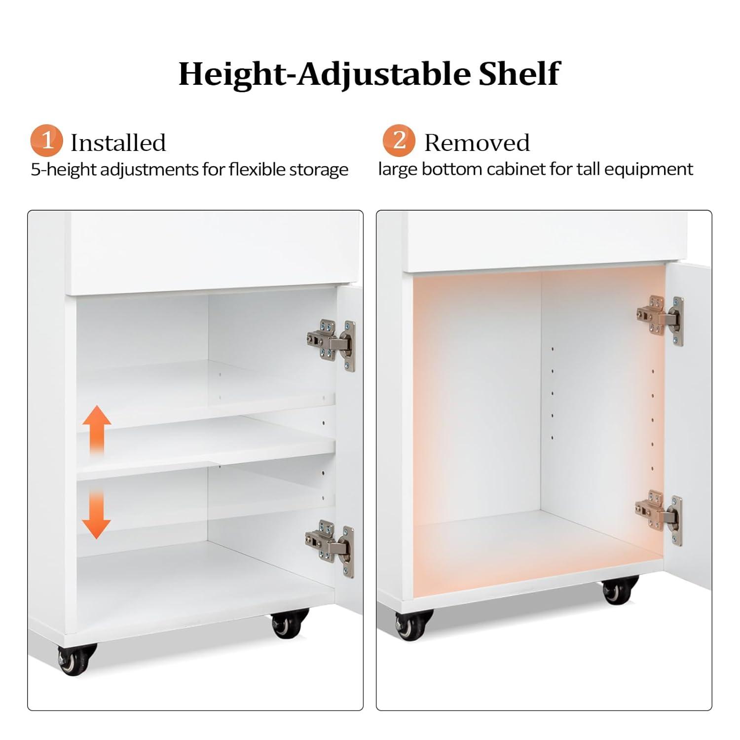 OmySalon Salon Trolley with Wheels, 2 Drawers & 1 Storage Cabinet, Salon Cart for Hair Stylist, Portable Styling Station for Barbershop Beauty Spa, White