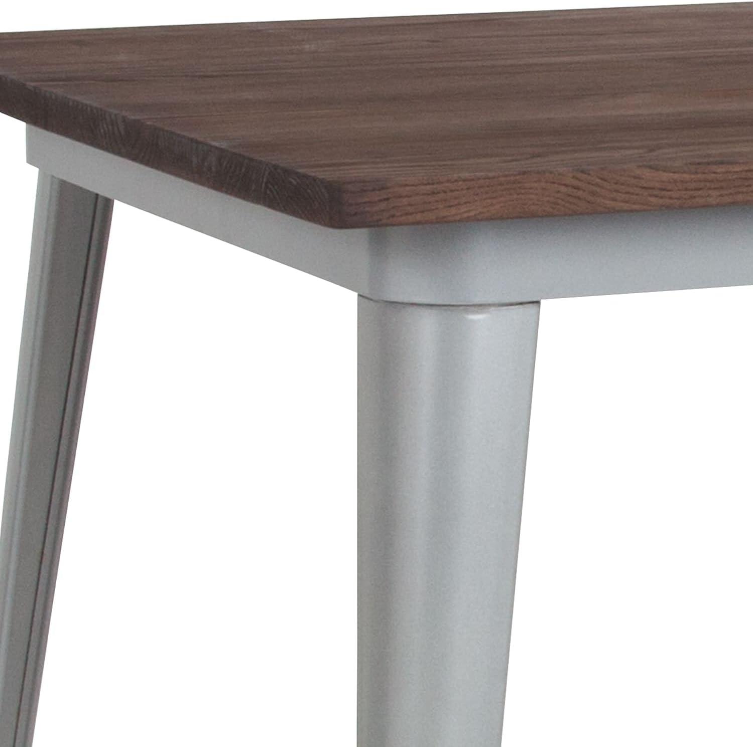 Flash Furniture 31.5" Square Silver Metal Indoor Bar Height Table with Walnut Rustic Wood Top