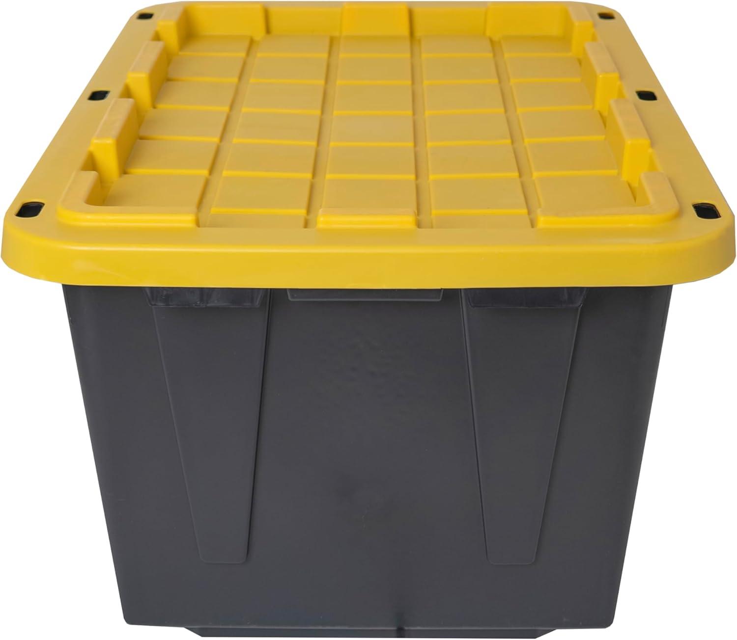 CX BLACK & YELLOW®, 27-Gallon Heavy Duty Tough Storage Container & Snap-Tight Lid, (14.3”H x 20.6”W x 30.6”D), Weather-Resistant Design and Stackable Organization Tote [2 Pack]