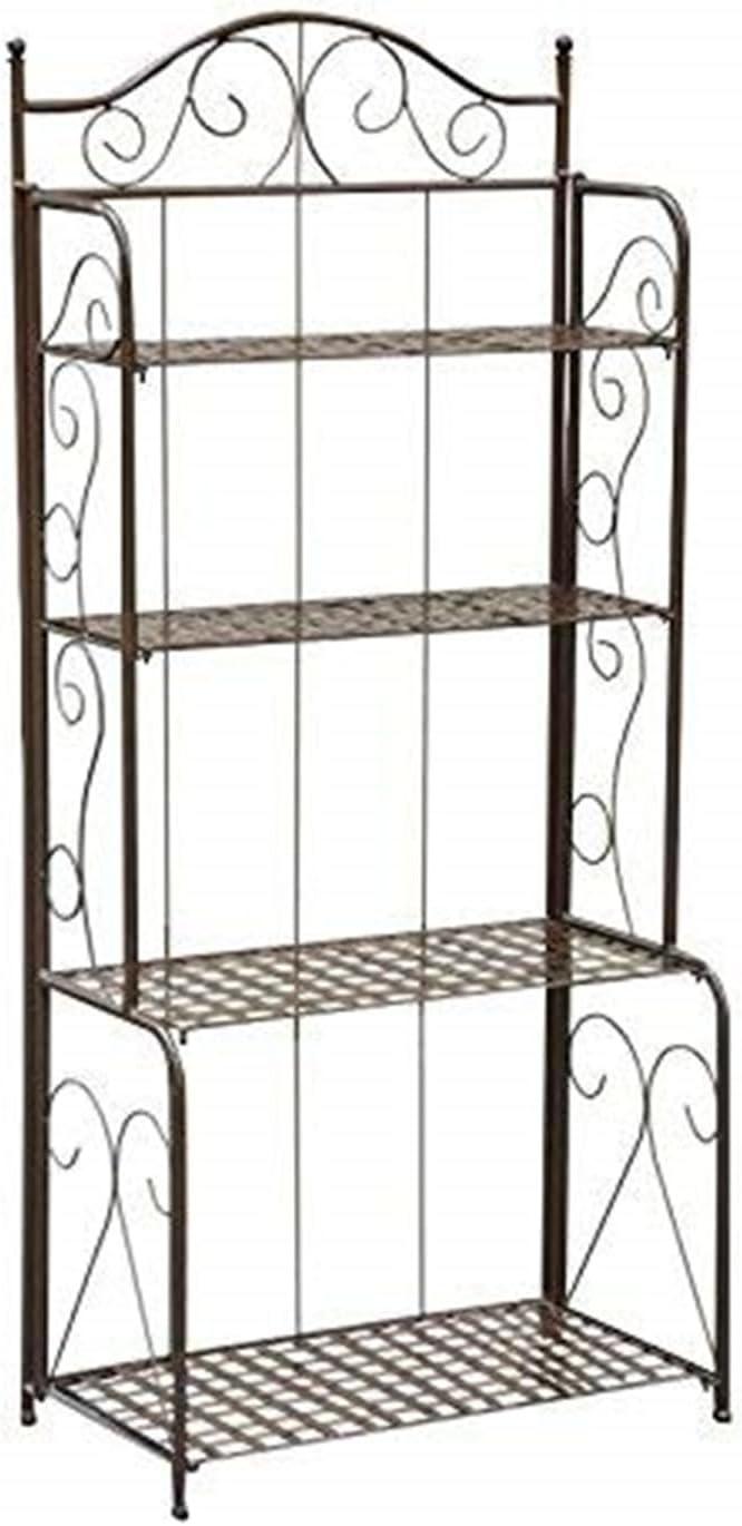 Antique Black Iron Folding Baker's Rack with Four Shelves