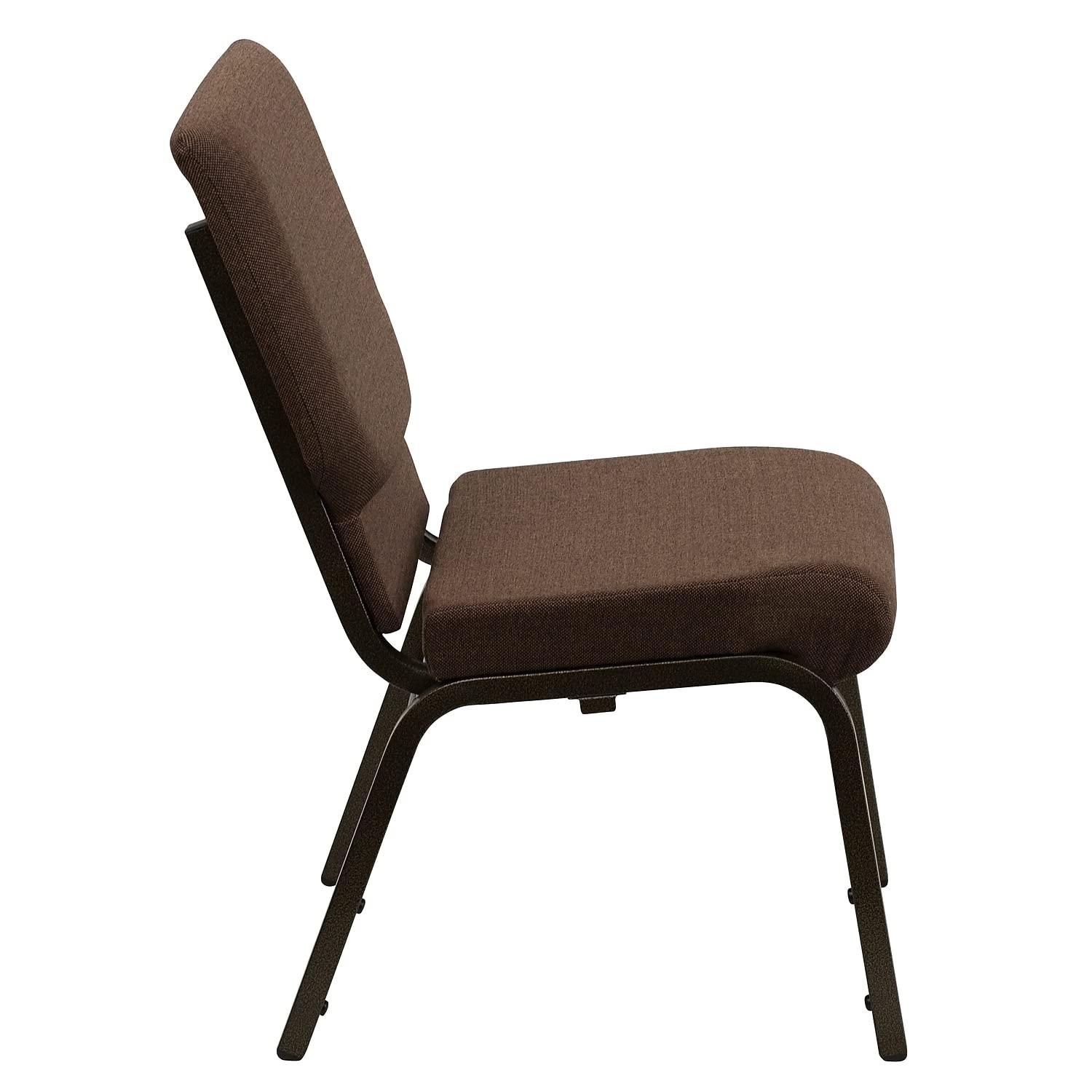 BizChair 18.5''W Stacking Church Chair in Brown Fabric - Gold Vein Frame