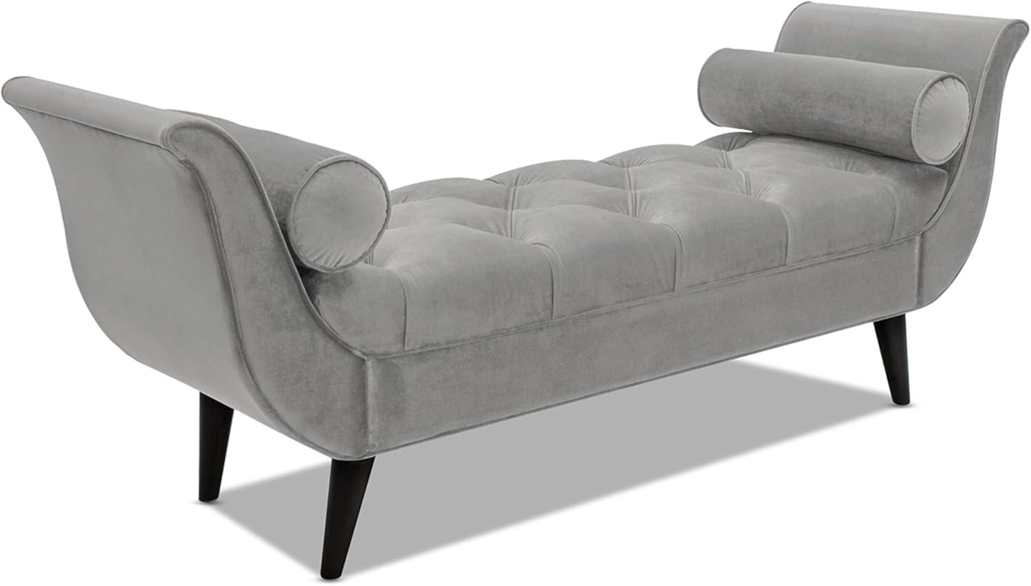 TiramisuBest Tufted Flared Arm Entryway Bench, Upholstered Long Accent Bench with Pillows, Solid Wood Legs,Gray, 64.5¡±