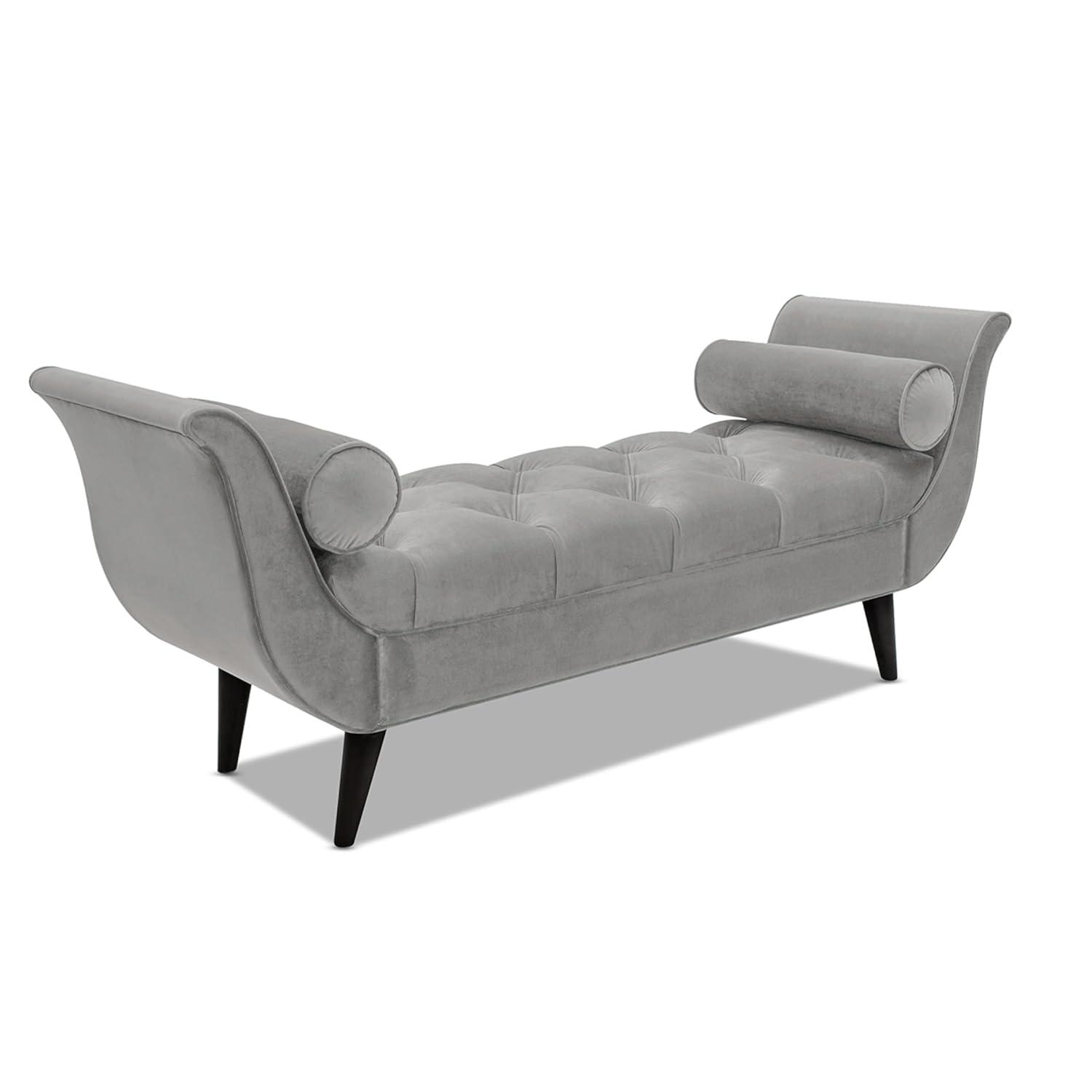 TiramisuBest Tufted Flared Arm Entryway Bench, Upholstered Long Accent Bench with Pillows, Solid Wood Legs,Gray, 64.5¡±