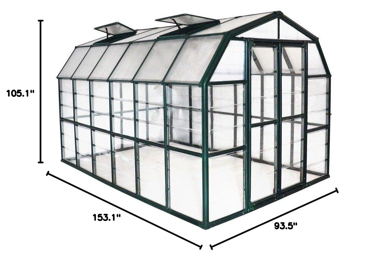 Canopia Palram - Canopia Grand Gardener 2 - 8' W x 20' D Walk-In Hobby Clear Polycarbonate Resin Frame Greenhouse Kit with Roof Vent and Base - Green
