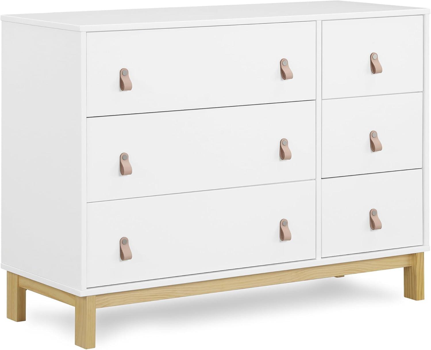 Bianca White and Natural 6-Drawer Nursery Dresser with Leather Pulls