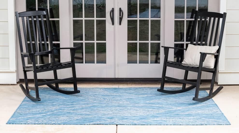 Unique Loom 6' 1 x 9' 0 Rectangle Indoor/Outdoor Botanical Light Aqua Area Rug